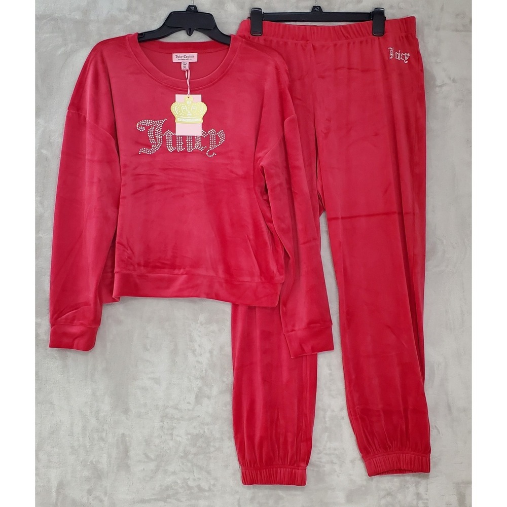 Juicy Couture Velour 2pc Tracksuit Size XL Coco Red‎ Sweatshirt Joggers NWT